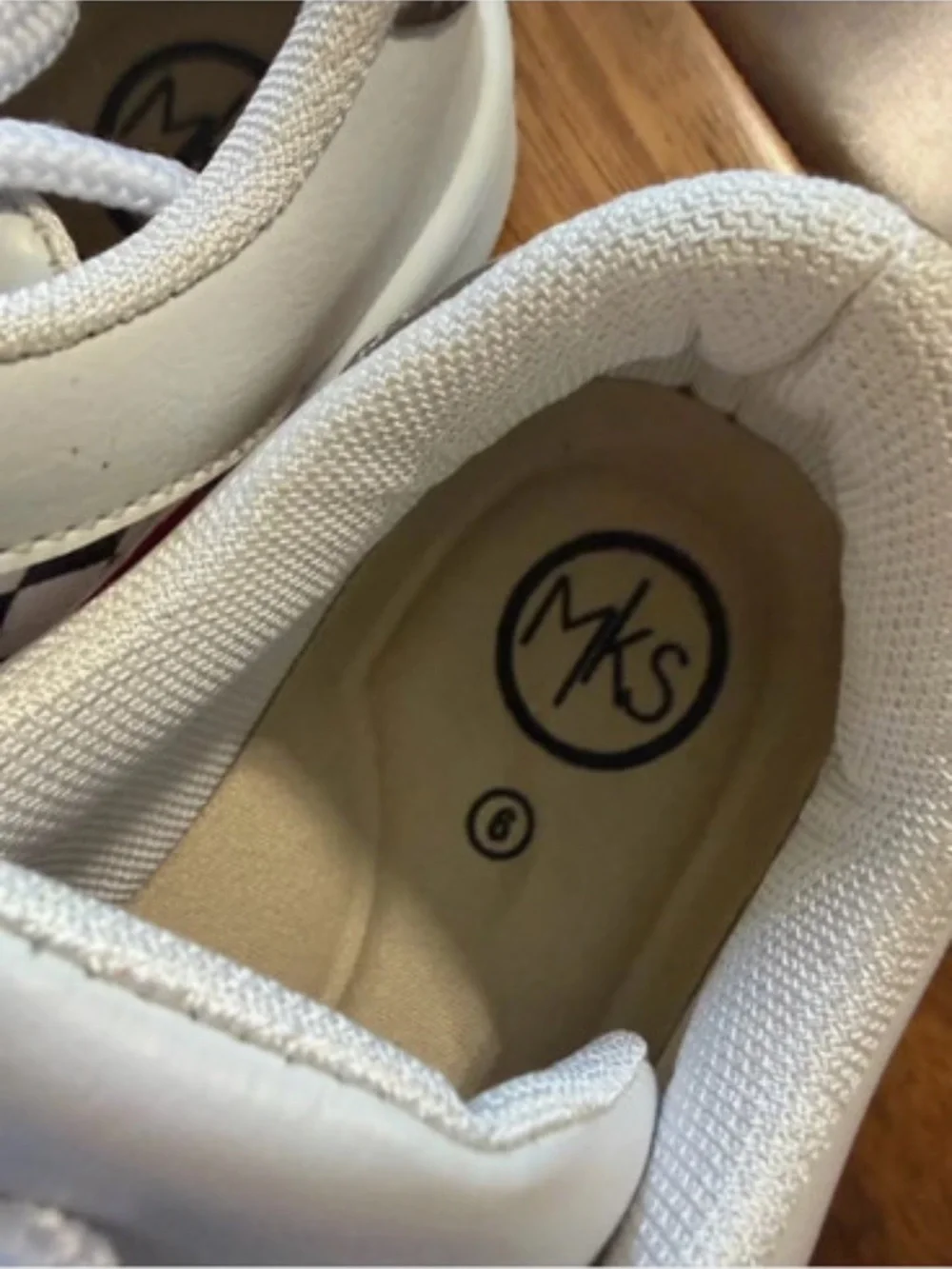 Women’s White Sneakers with Pink Star and Checker Accents